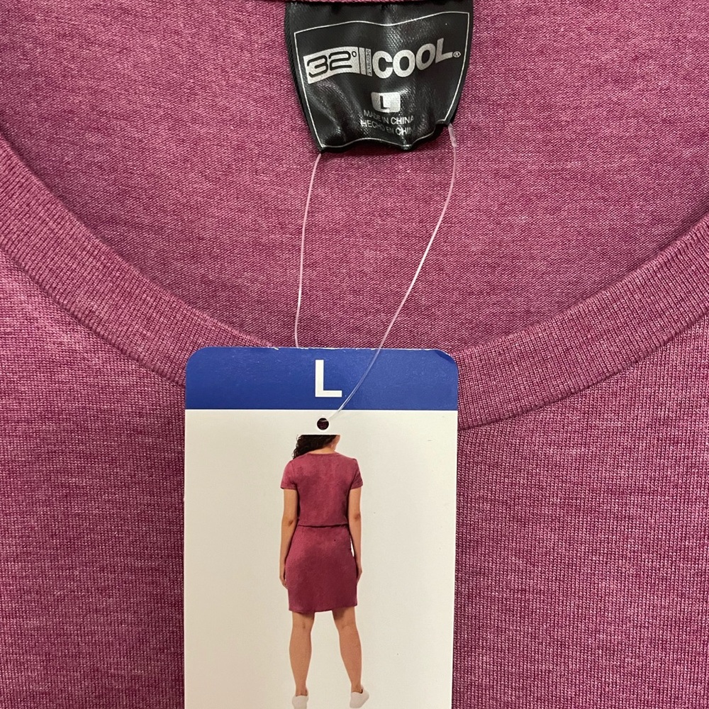 NWT 32 Degrees Cool Women's Dress Scarlet Oak Short Slv Gathered Waist Lined Lg - Picture 3 of 4